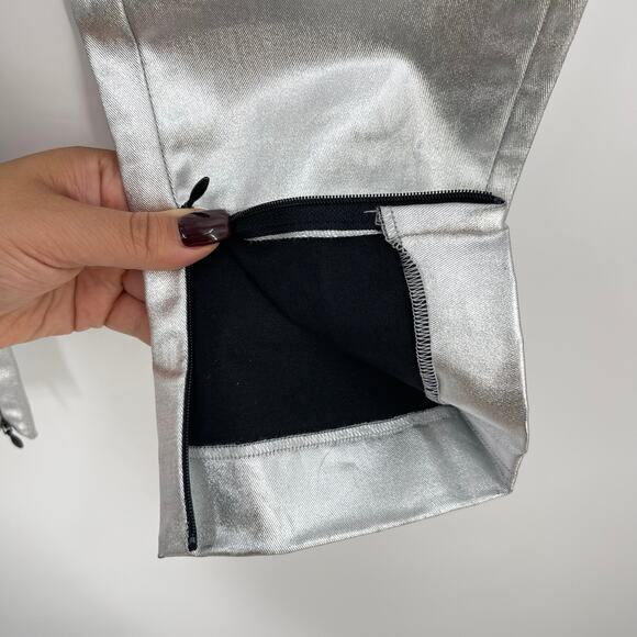 KHAITE | Dresden Silver Metallic Low Rise Skinny Stretch Twill Ankle Zip Pants 4 - Picture 9 of 16